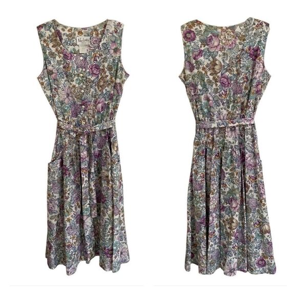 Vintage New Looks Granny floral wide strap belted sundress womens*16 Modest - Picture 1 of 13